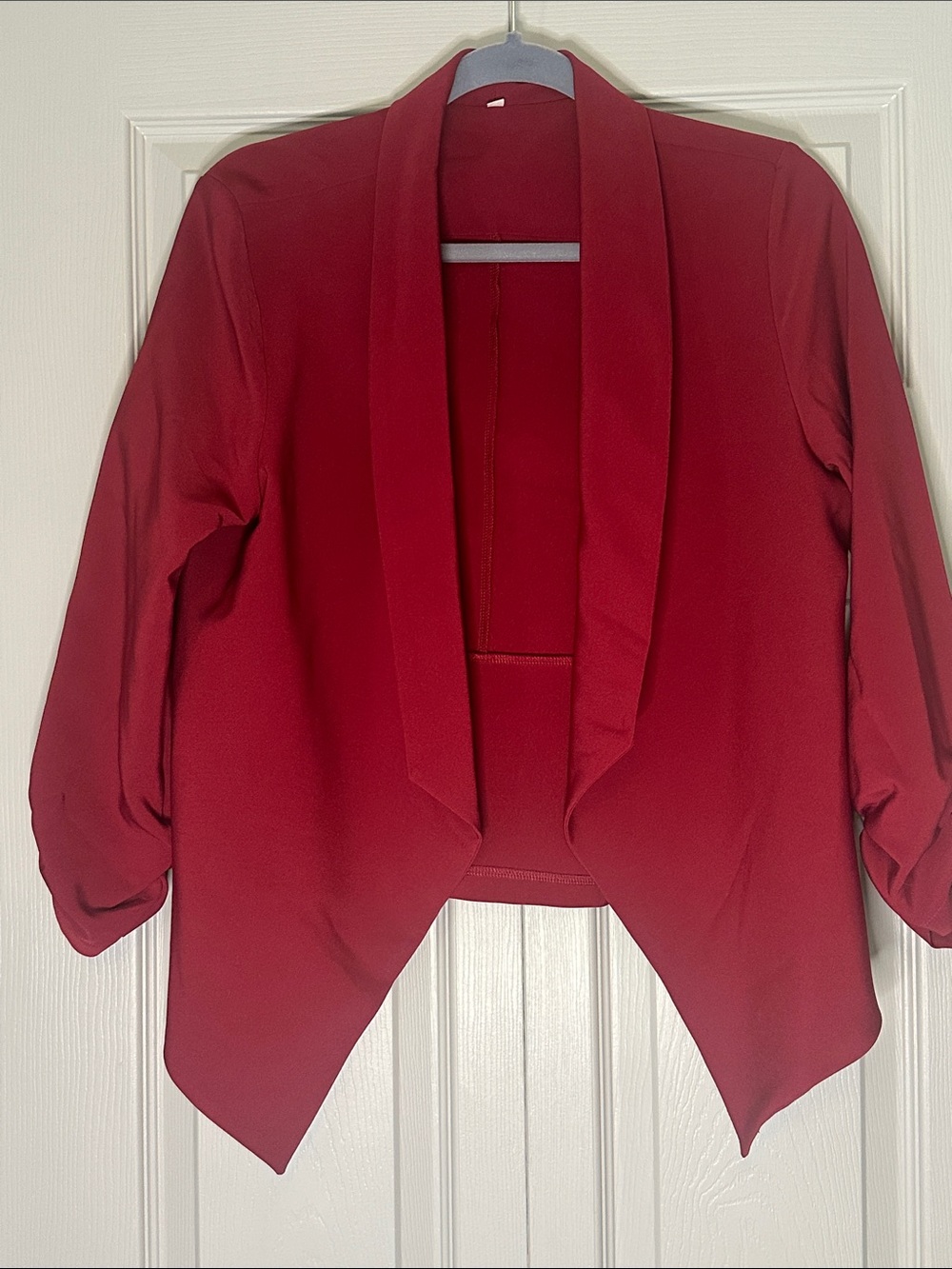 Red Open Front Draped Cardigan Jacket